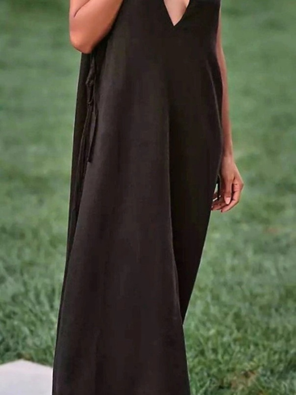 Anthropologie Maxi V-Neck Dress in Black Size Medium NWT